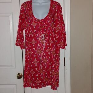Mud Pie CoverUp Pink Red Dress 3/4 sleeve   Sz L